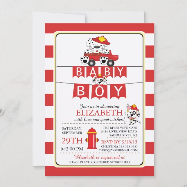 Cute Dalmation Fire Truck Baby Shower Invitation (Front)