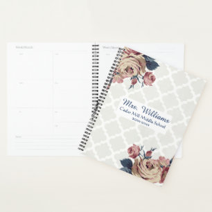 Cute Damask Floral Personalised Teacher Planner