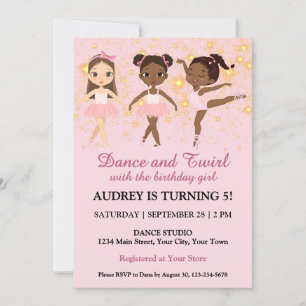 Cute Dance and Twirl Girl Birthday Party Invitation