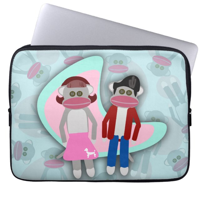 Cute Dance Fifties Fun Art Sock Hop Sock Monkeys Laptop Sleeve (Front)
