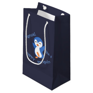 Cute Dance Like a Happy Penguin Blue Small Gift Bag