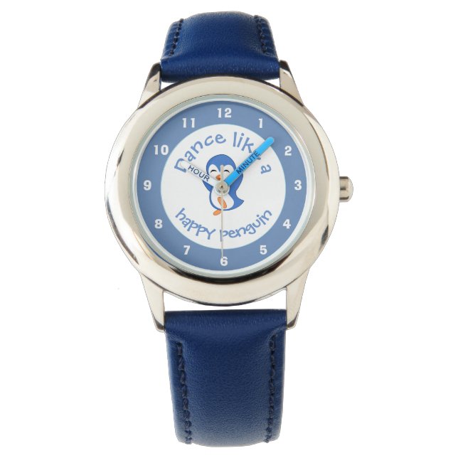 Cute Dance Like a Happy Penguin Blue Watch (Front)