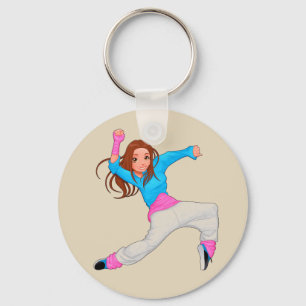 Cute dancer hip hop girl key ring