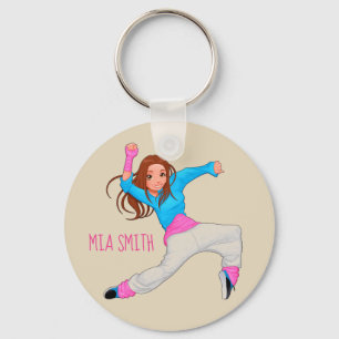Cute dancer hip hop  personalised name key ring