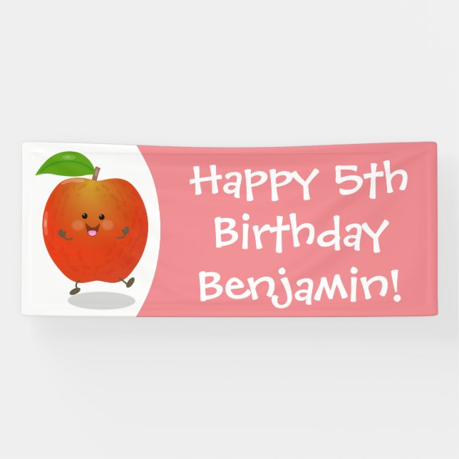 Cute dancing apple cartoon illustration banner (Horizontal)