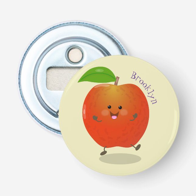 Cute dancing apple cartoon illustration bottle opener (Front)