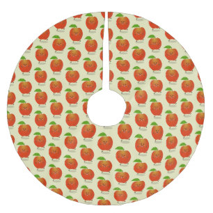 Cute dancing apple cartoon illustration brushed polyester tree skirt