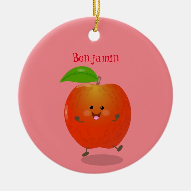 Cute dancing apple cartoon illustration ceramic tree decoration (Front)