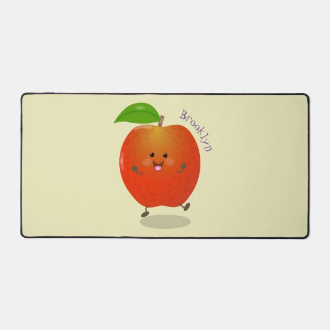 Cute dancing apple cartoon illustration desk mat (Front)
