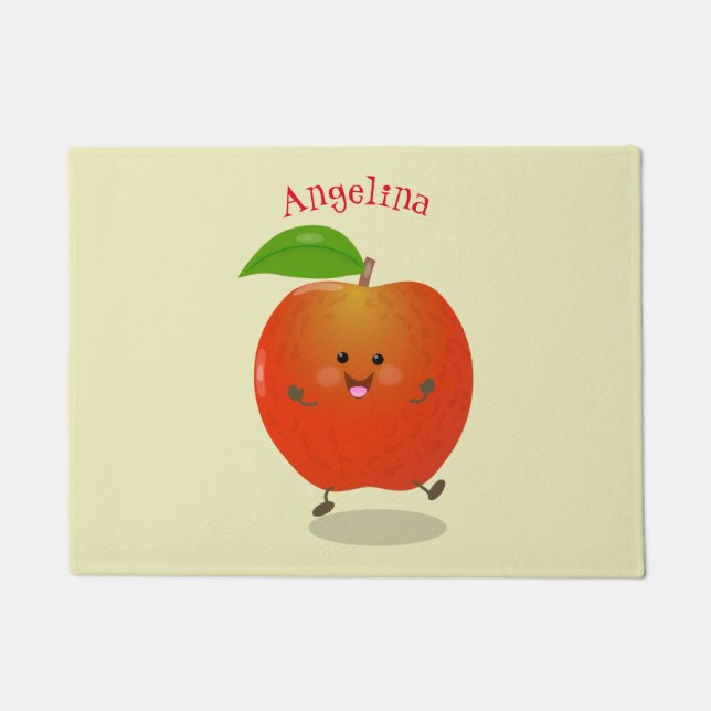 Cute dancing apple cartoon illustration doormat (Front)