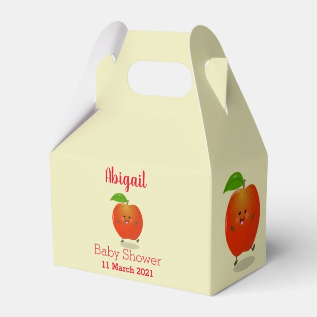 Cute dancing apple cartoon illustration favour box (Front Side)