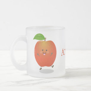 Cute dancing apple cartoon illustration frosted glass coffee mug