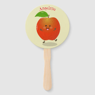 Cute dancing apple cartoon illustration hand fan