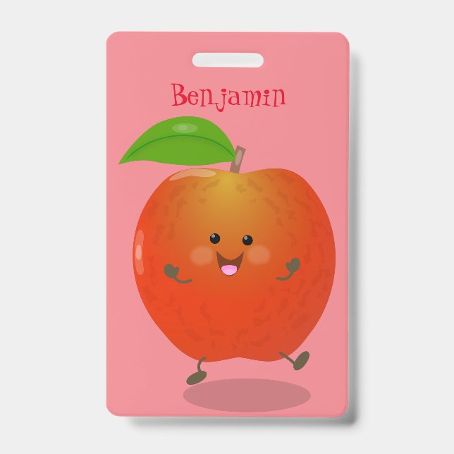 Cute dancing apple cartoon illustration ID badge (Front)
