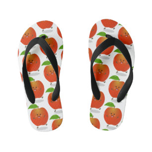 Cute dancing apple cartoon illustration kid's flip flops