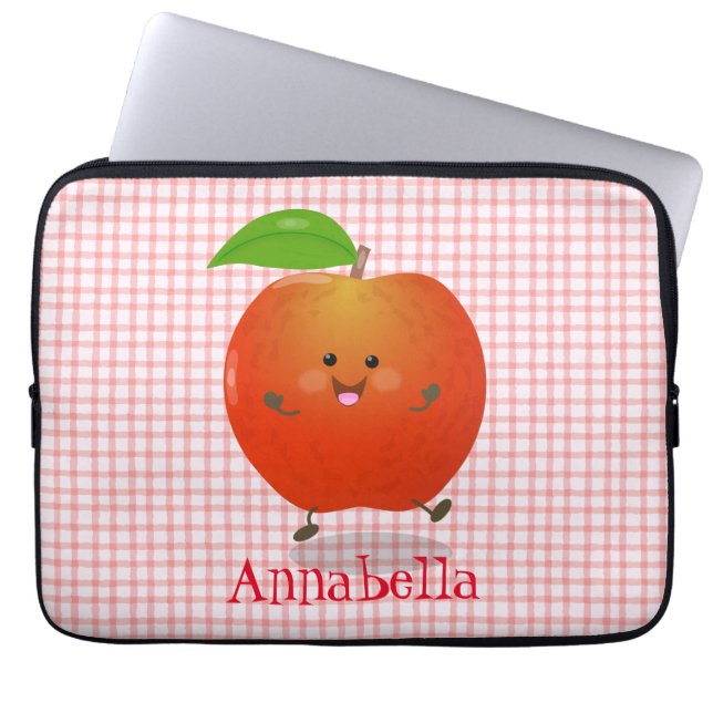 Cute dancing apple cartoon illustration laptop sleeve (Front)