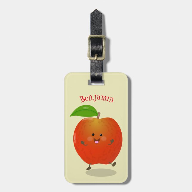 Cute dancing apple cartoon illustration luggage tag (Front Vertical)