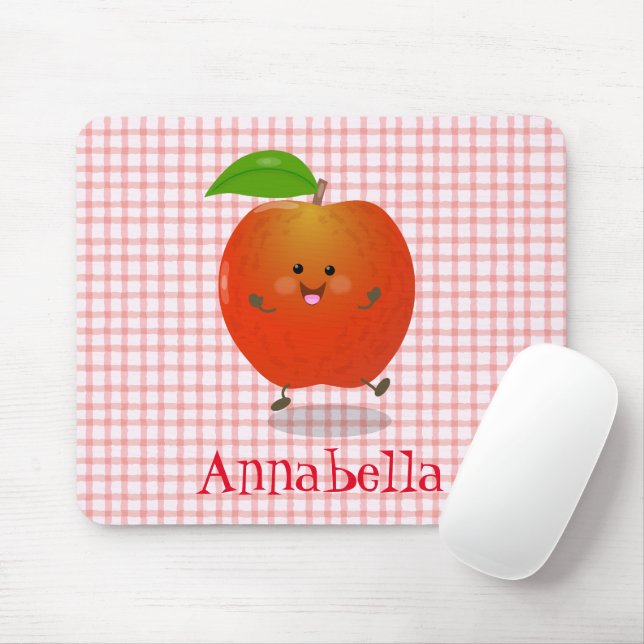 Cute dancing apple cartoon illustration mouse mat (With Mouse)