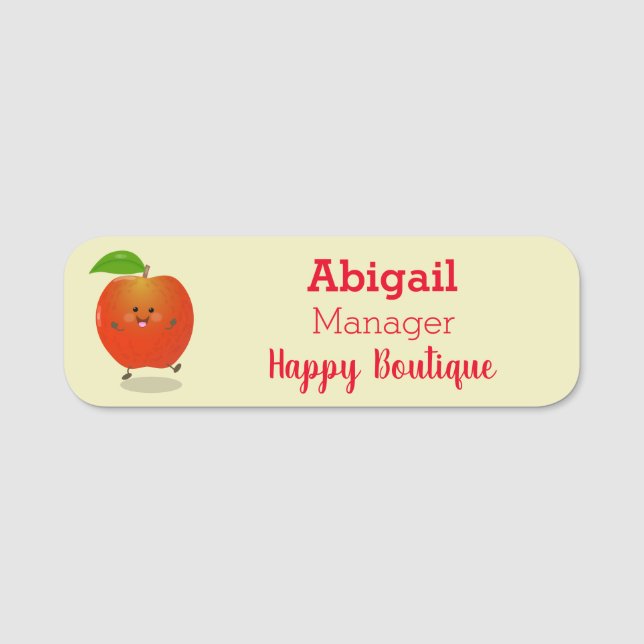 Cute dancing apple cartoon illustration  name tag (Front)