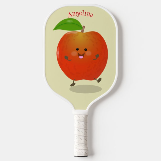 Cute dancing apple cartoon illustration  pickleball paddle (Front)