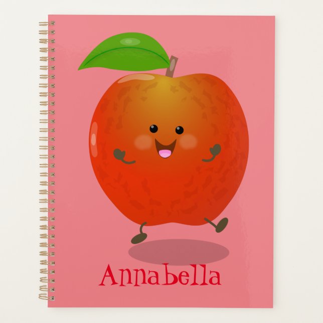 Cute dancing apple cartoon illustration planner (Front)