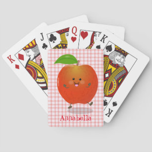 Cute dancing apple cartoon illustration playing cards