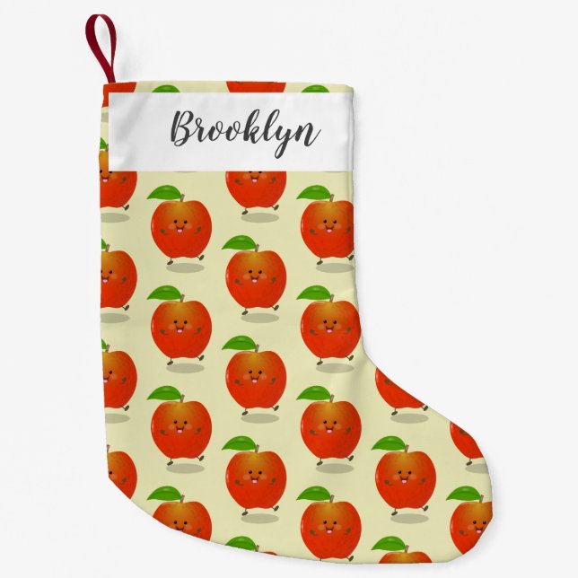 Cute dancing apple cartoon illustration small christmas stocking (Front)