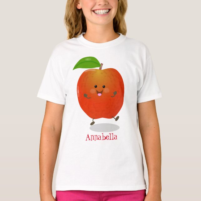 Cute dancing apple cartoon illustration T-Shirt (Front)