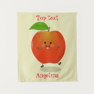 Cute dancing apple cartoon illustration tapestry