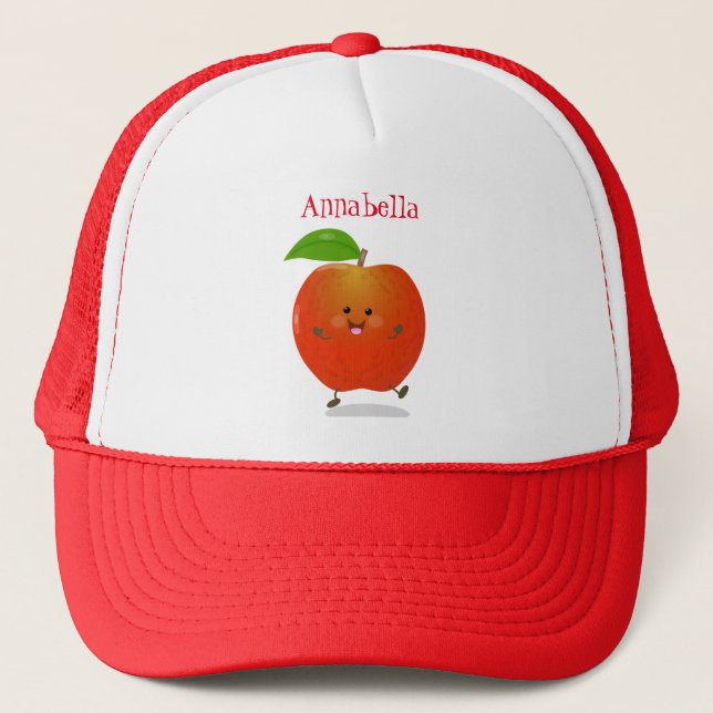 Cute dancing apple cartoon illustration trucker hat (Front)