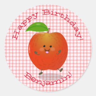 Cute dancing apple kawaii cartoon illustration classic round sticker