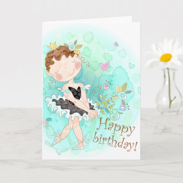Cute Dancing Ballerina Happy Birthday Card (Small Plant)