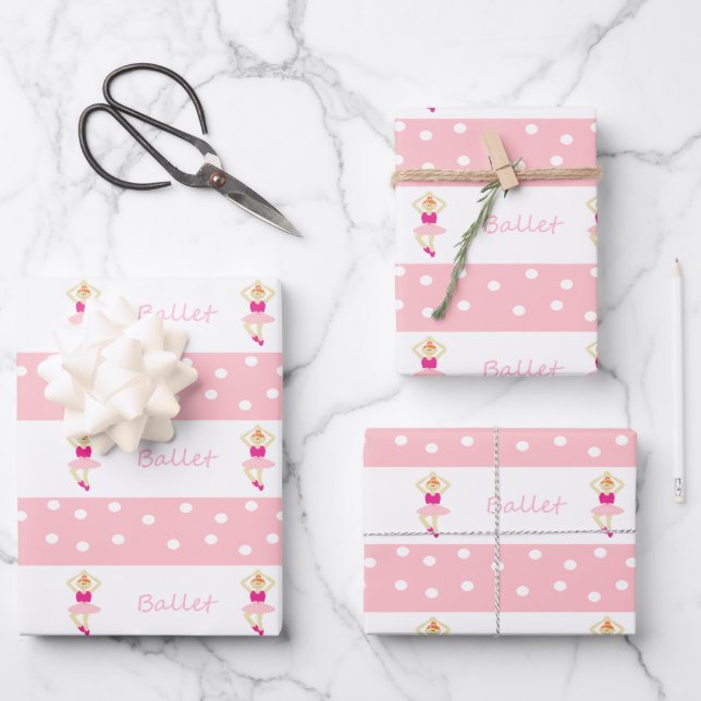 Cute dancing ballerinas wrapping paper sheet (Front)