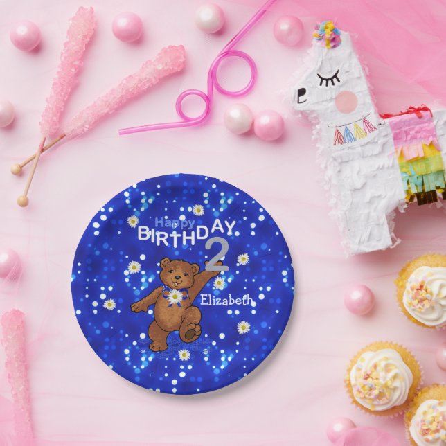 Cute Dancing Bear 2nd Birthday Paper Plate (Party)