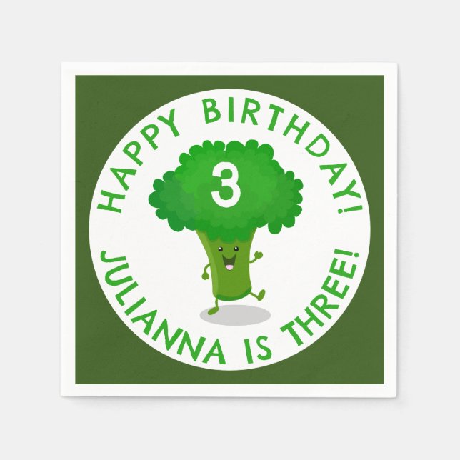 Cute dancing broccoli personalised birthday napkin (Front)