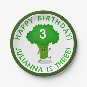 Cute dancing broccoli personalised birthday paper plate