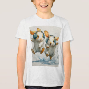 Cute Dancing Bunnies with Headphones Kids T-Shirt Tri-Blend Shirt