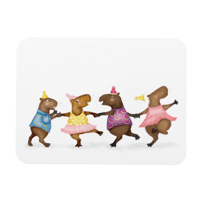 Cute dancing capybaras celebration magnet (Horizontal)