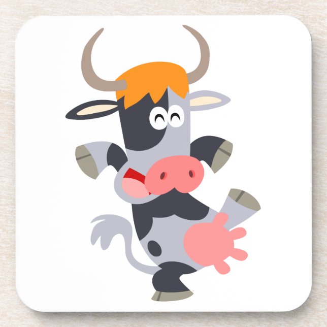 Cute Dancing Cartoon Cow  Coaster Set (Front)