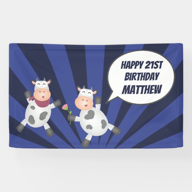 Cute Dancing Cartoon Cow Couple Funny Birthday Banner (Horizontal)