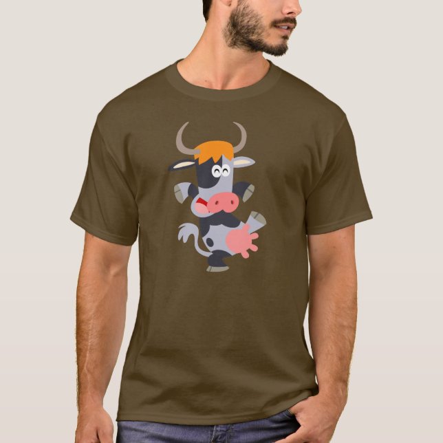 Cute Dancing Cartoon Cow T-Shirt (Front)