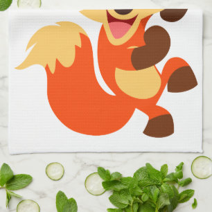 Cute Dancing Cartoon Fox Kitchen Towel