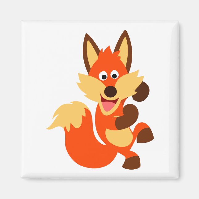 Cute Dancing Cartoon Fox Magnet (Front)