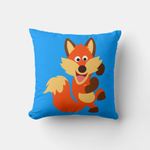 Cute Dancing Cartoon Fox Throw Pillow