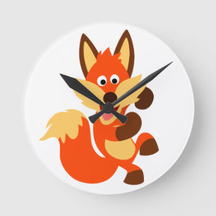 Cute Dancing Cartoon Fox Wall Clock