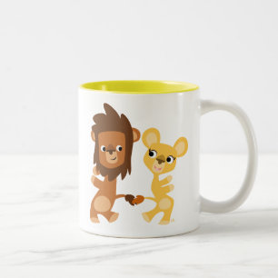 Cute Dancing Cartoon Lions Two-Tone Coffee Mug