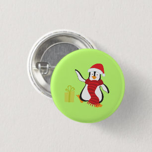 Cute Dancing Cartoon Penguin w/Red Hat and Scarf 3 Cm Round Badge