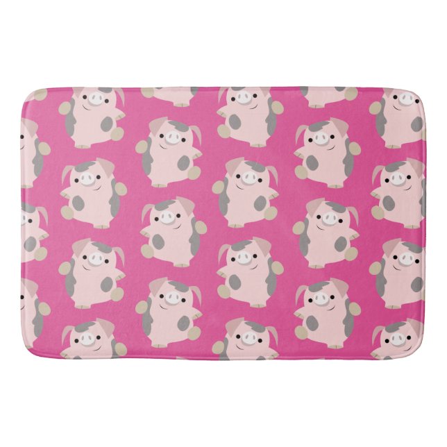 Cute Dancing Cartoon Pig Repeat Pattern Bath Mat (Front)