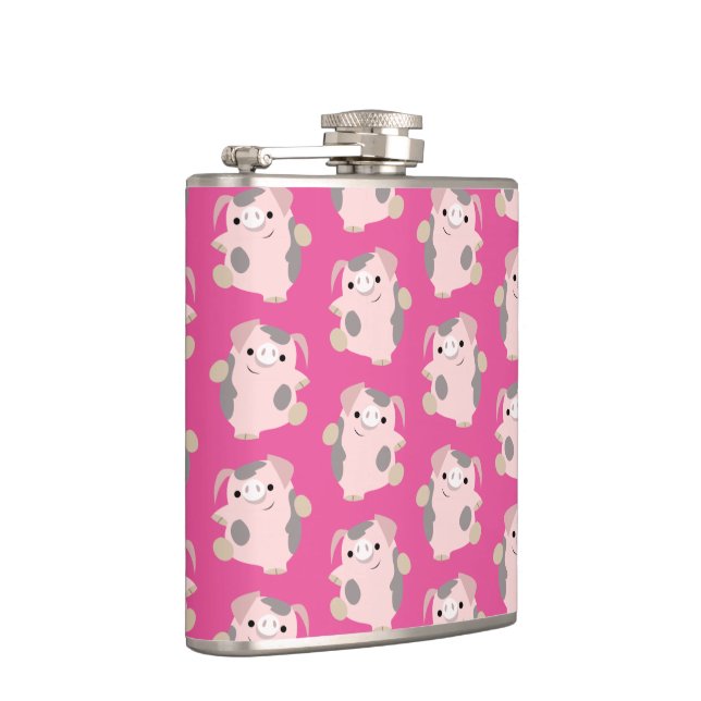 Cute Dancing Cartoon Pig Repeat Pattern Flask (Right)