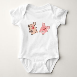 Cute Dancing Cartoon Pigs Baby Apparel Bodysuit